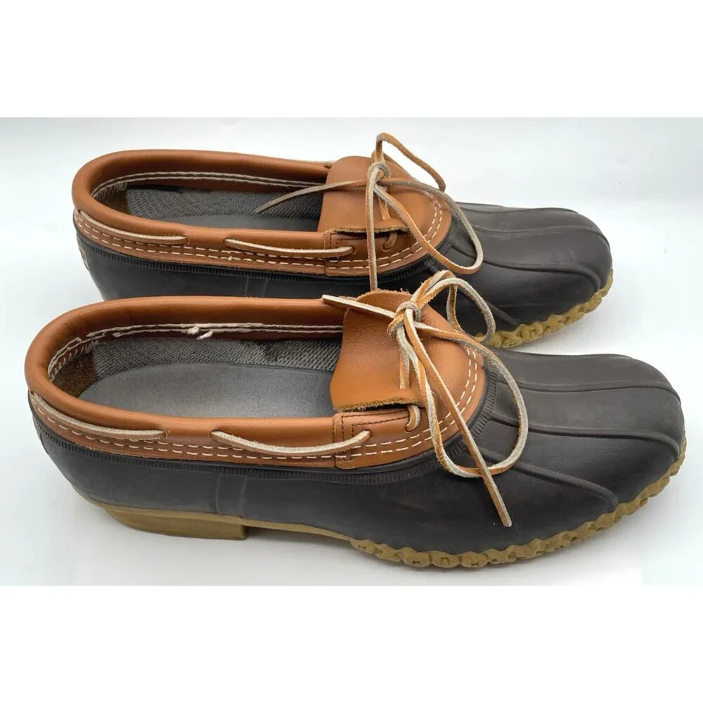L.L. Bean Rubber Moc Duck Boots Made in USA Men's Size 12 Tan Leather Waterproof
